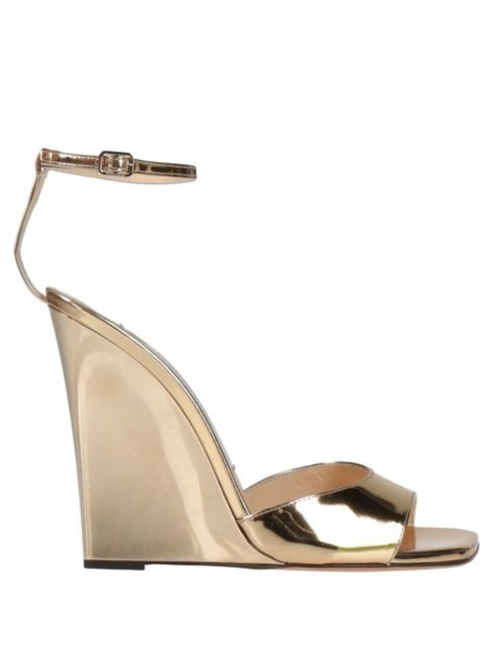 Jimmy Choo Gold Metallic Wedge Ankle-Strap Sandals